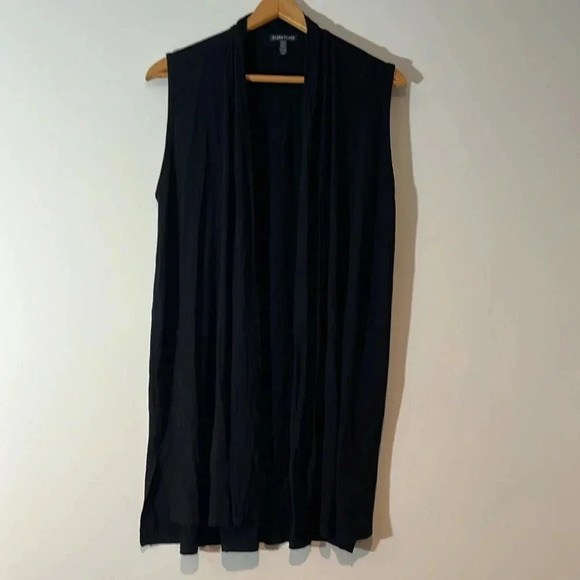 EILEEN FISHER Lightweight Viscose Jersey Black Sleeveless Cardigan Women’s Small - Picture 3 of 7